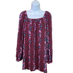 Old Navy Blouse XXL Burgundy Floral Long Sleeve Elastic Cottagecore Lagenlook